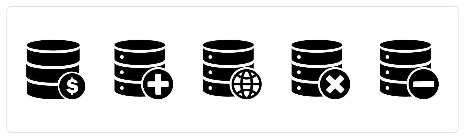 A set of 5 Internet icons as finance server, add server, global server vector