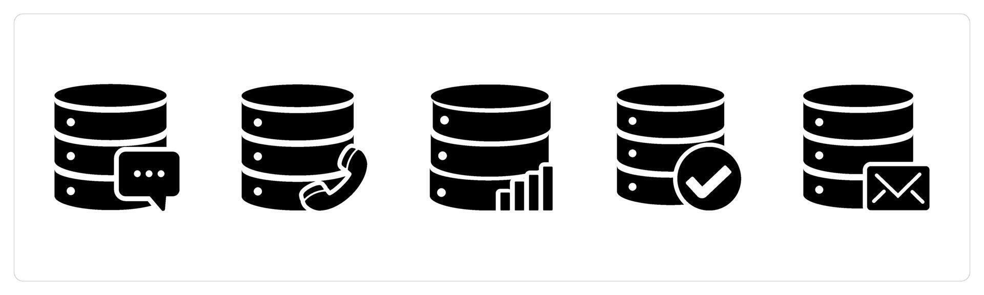 A set of 5 Internet icons as server message, call server, server statistics vector