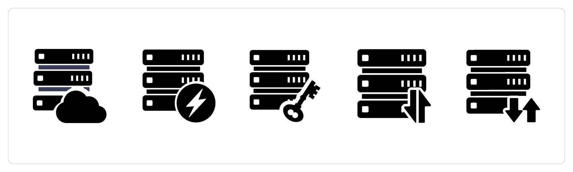 A set of 5 Internet icons as cloud server, fast server, server protection vector