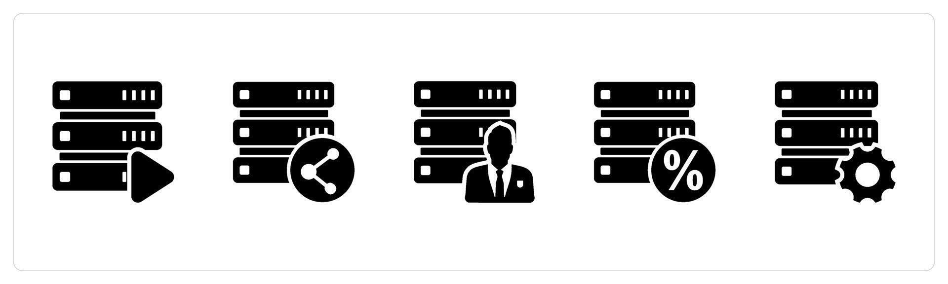 A set of 5 Internet icons as server , share server, server owner vector