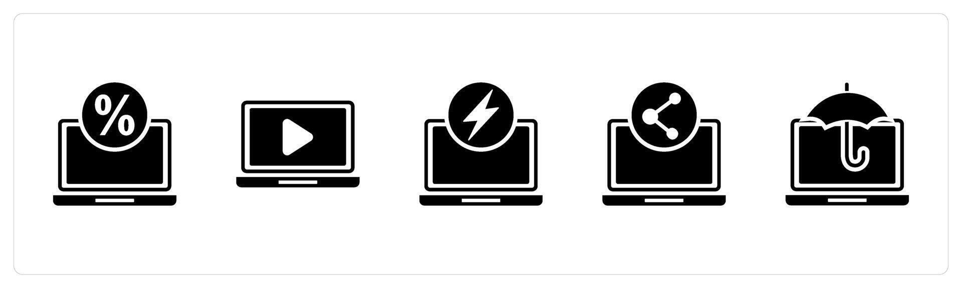 A set of 5 Internet icons as online shopping, online , laptop vector