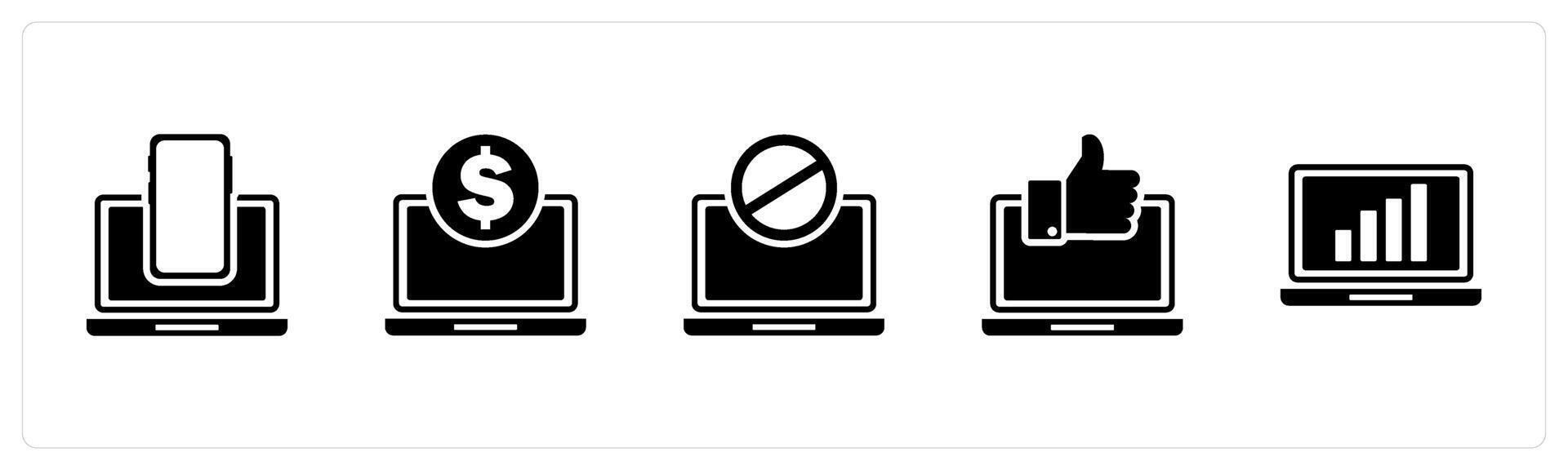 A set of 5 Internet icons as responsive, online finance, laptop prohibited vector