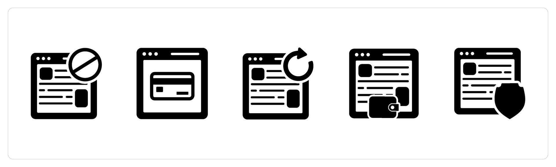 A set of 5 Internet icons as webpage prohibited, online payment, update webpage vector