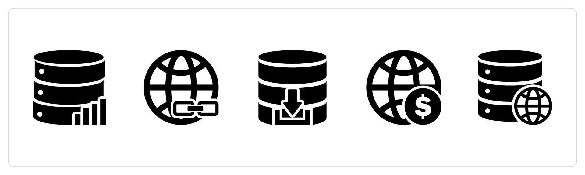 A set of 5 Internet icons as server statistics, link global, download server vector
