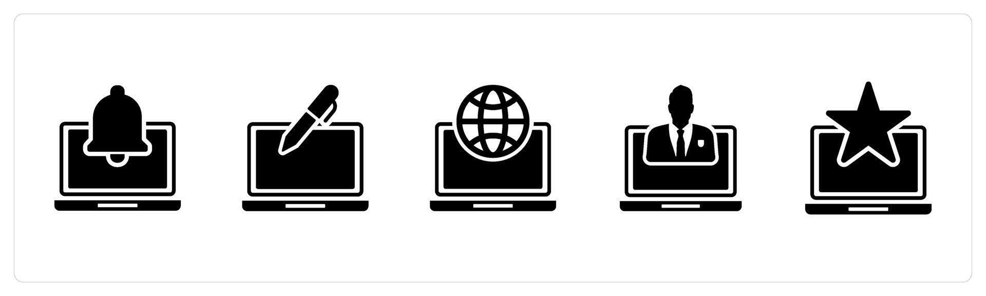 A set of 5 Internet icons as laptop notification, edit laptop, web browser vector