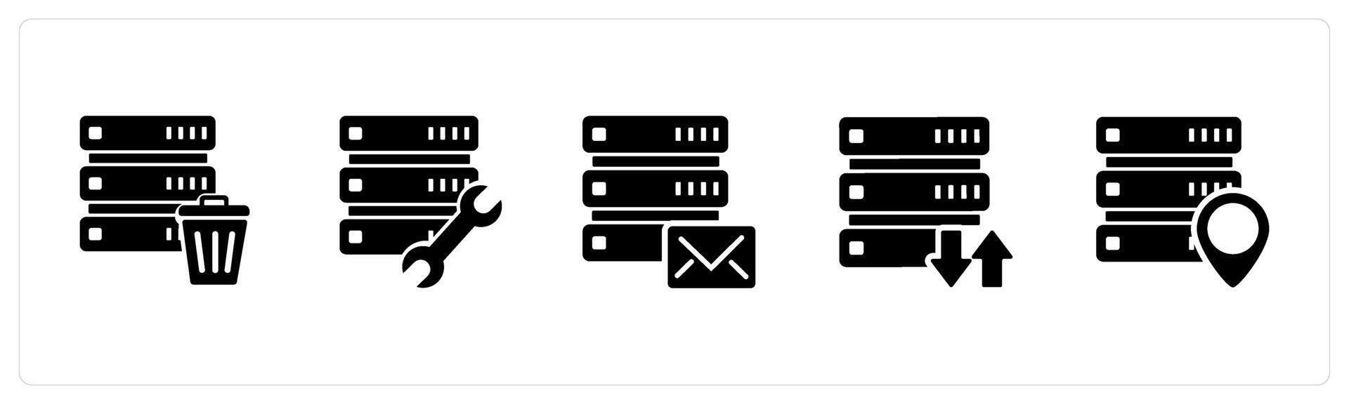 A set of 5 Internet icons as trash server, server maintenance, server message vector