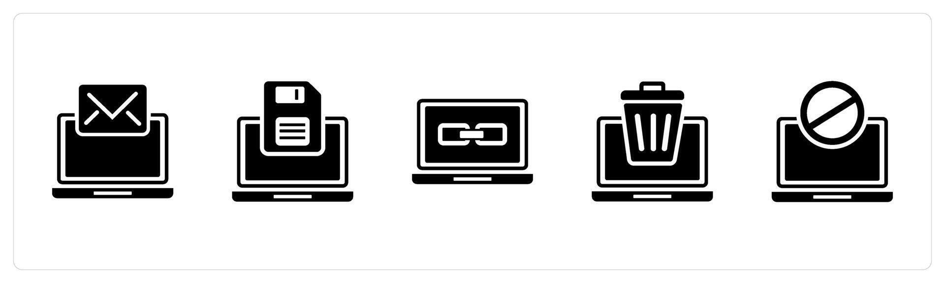 A set of 5 Internet icons as online conversation, online card, link laptop vector