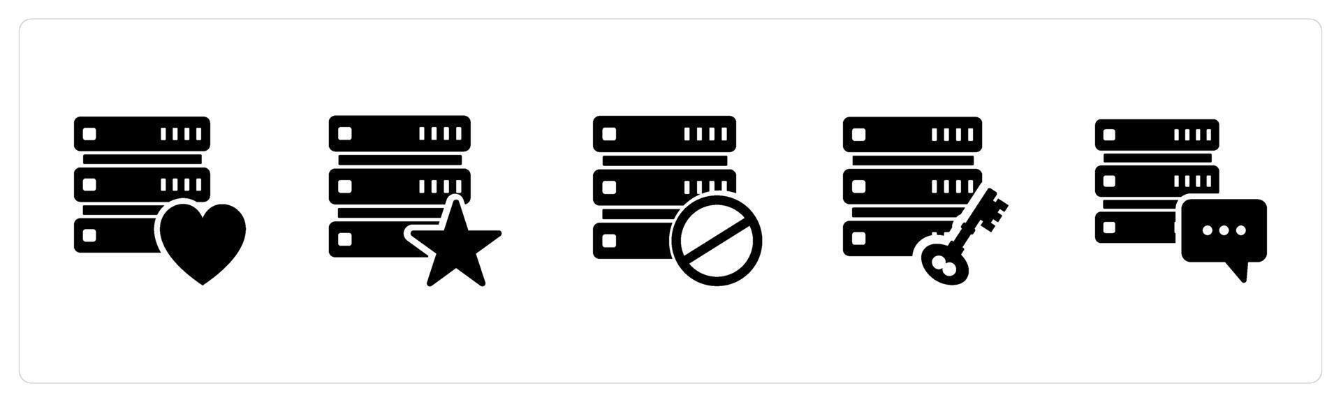 A set of 5 Internet icons as favorite server, server prohibited, server protection vector