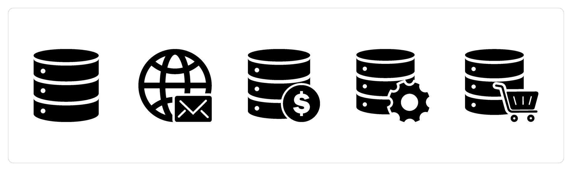 A set of 5 Internet icons as server, global message, finance server vector