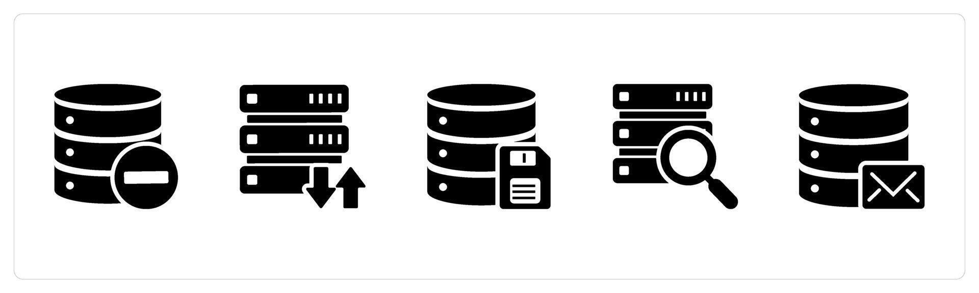 A set of 5 Internet icons as remove server, synchronize server, server memory card vector