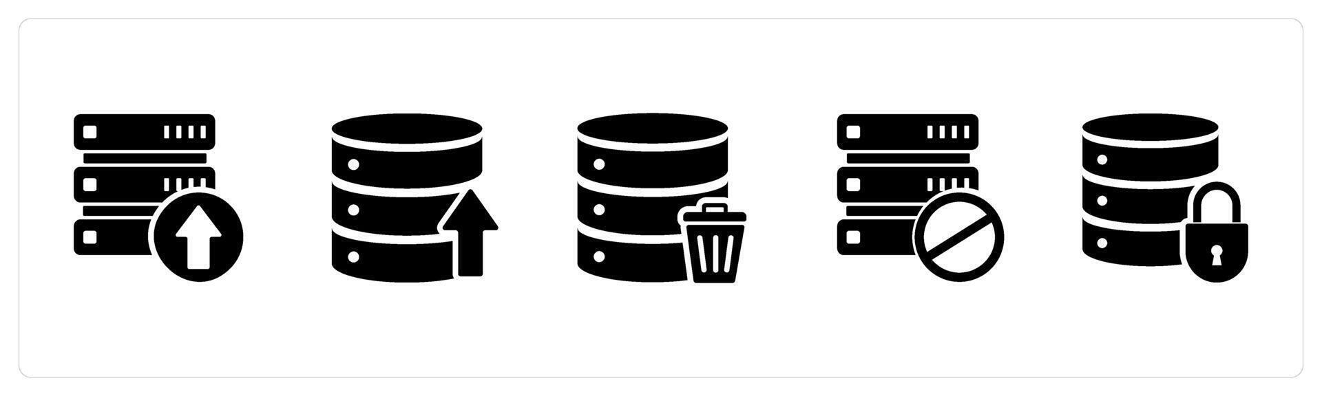 A set of 5 Internet icons as upload server, upload server, trash server vector