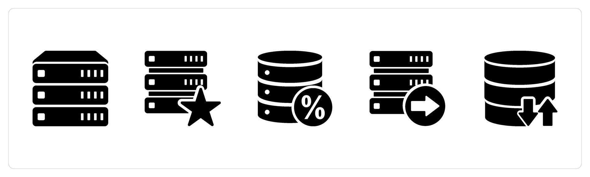A set of 5 Internet icons as database, favorite server, server discount vector