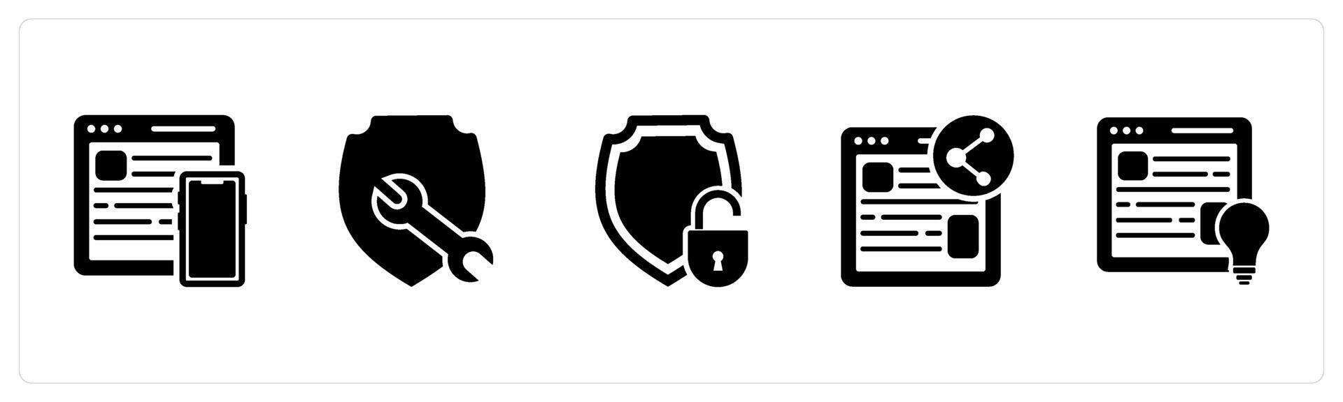 A set of 5 Internet icons as responsive, shield maintenance, security vector