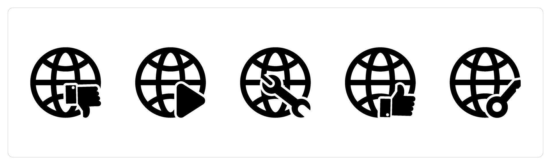 A set of 5 Internet icons as dislike global, global , global maintenance vector