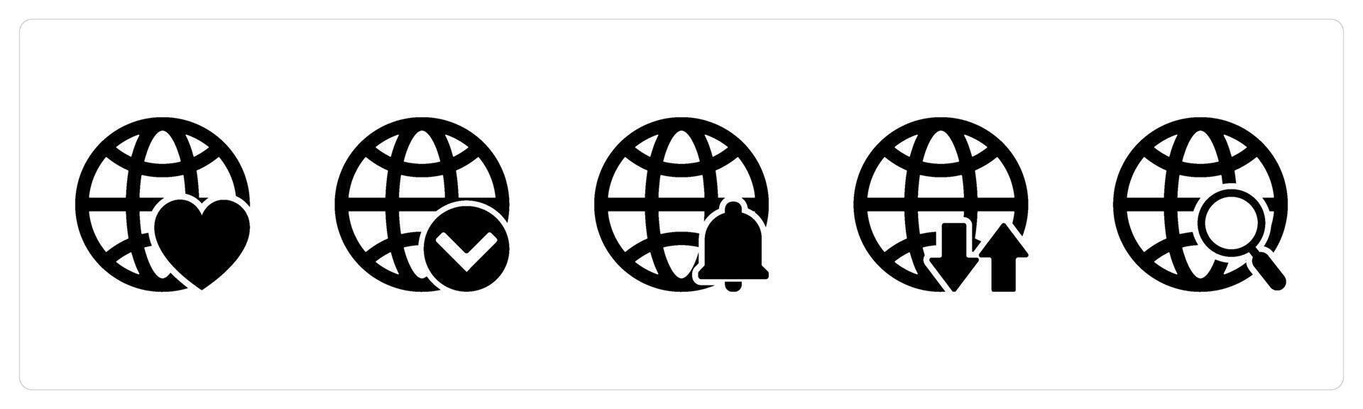 A set of 5 Internet icons as favorite global, globe, global notification vector