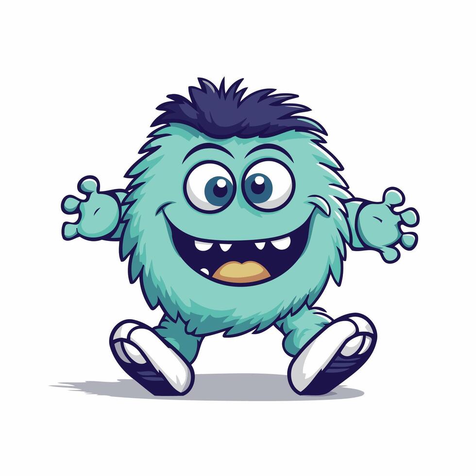 Cartoon blue monster with big eyes and big teeth vector