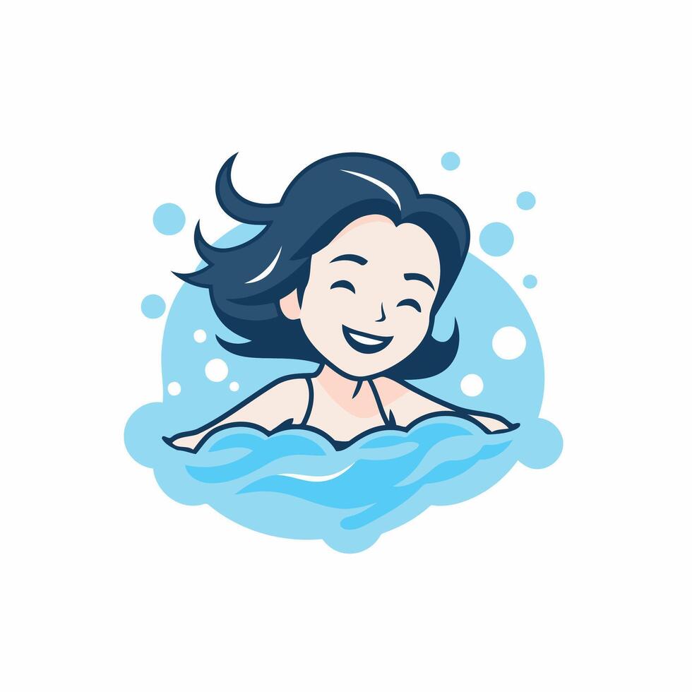 A cartoon woman in the water with bubbles vector