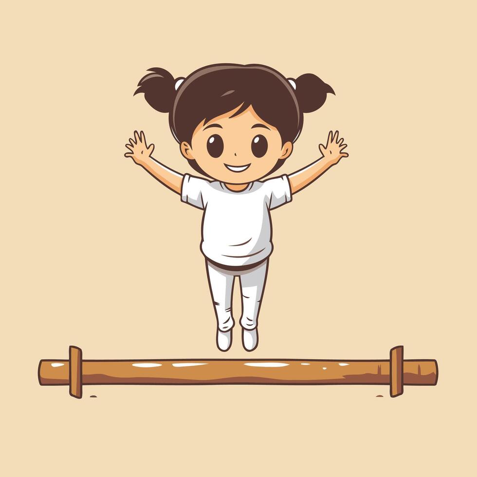 A little girl is balancing on a beam vector
