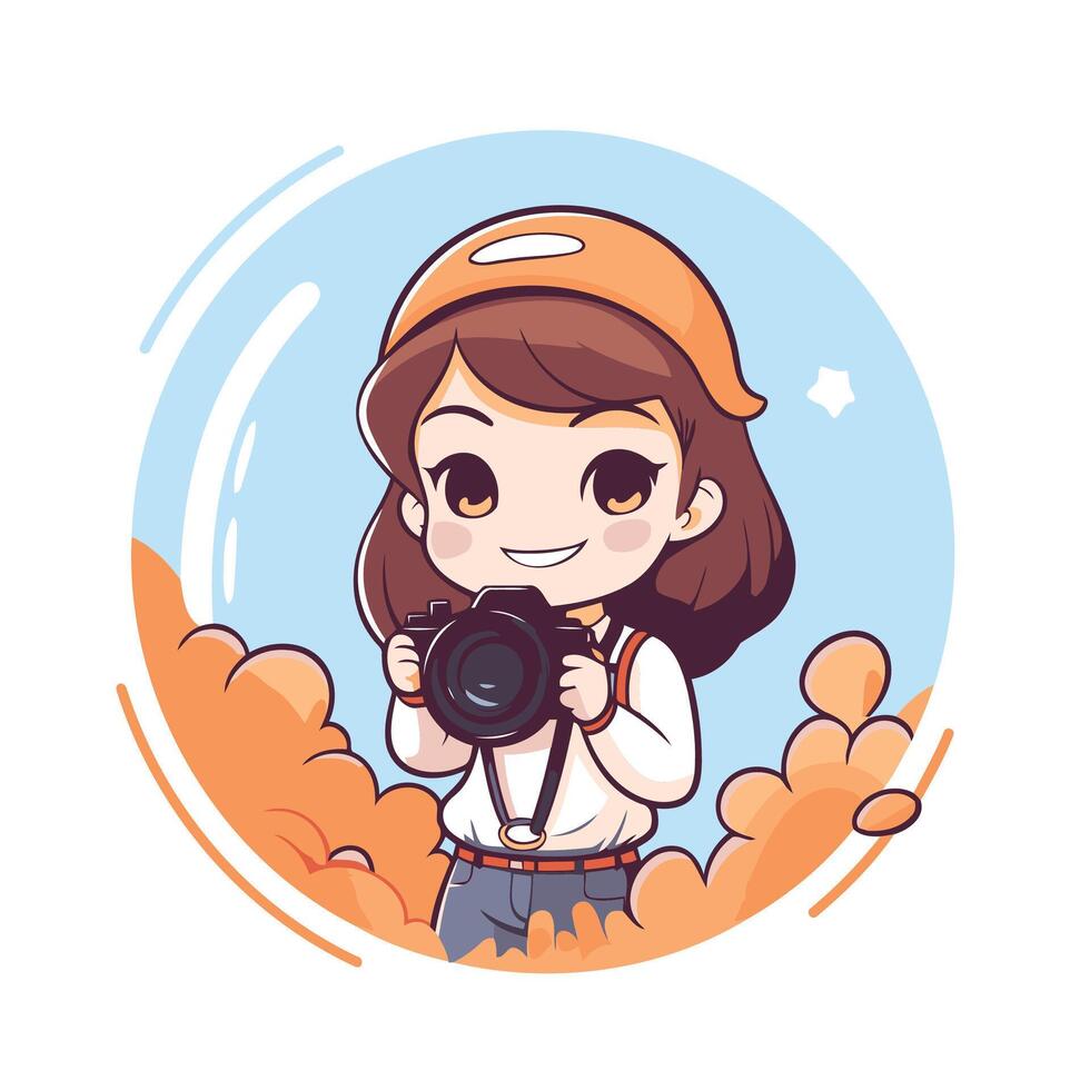A girl with a camera in her hand vector