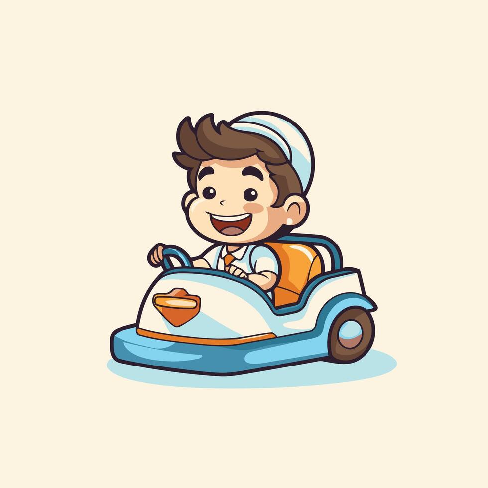 A cartoon boy driving a car vector