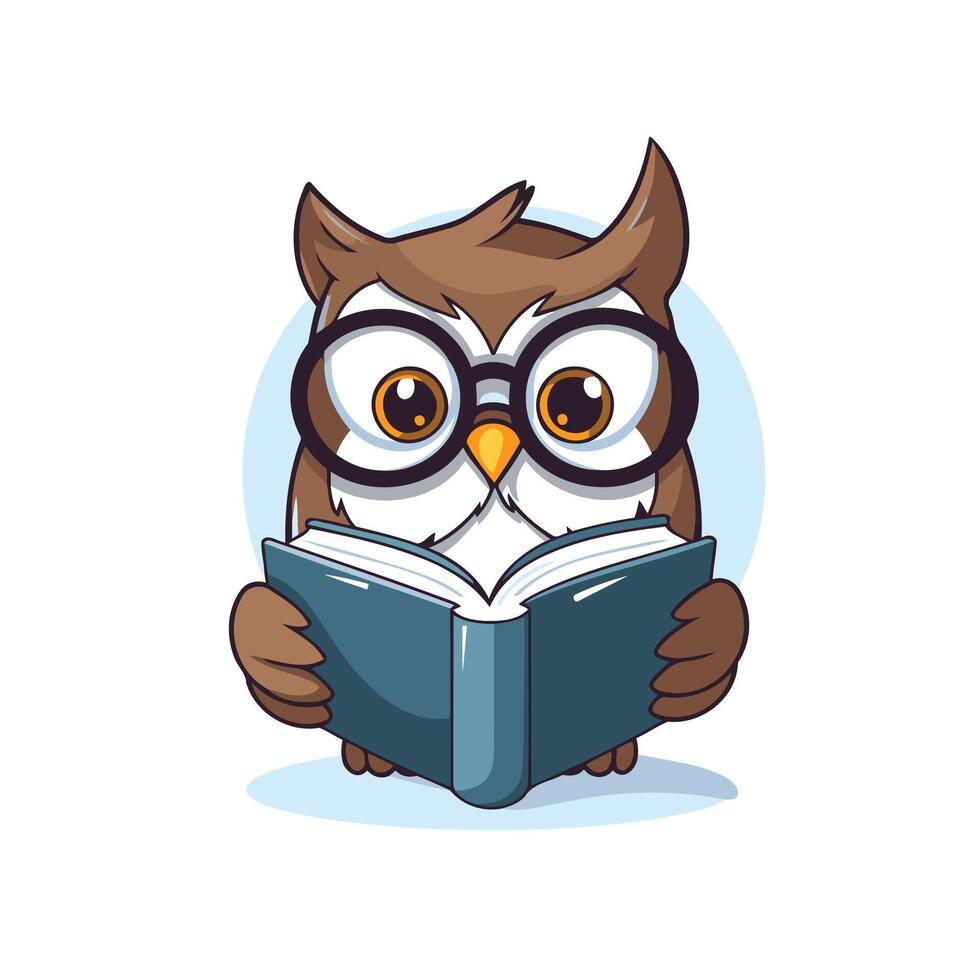 Owl reading book illustration vector