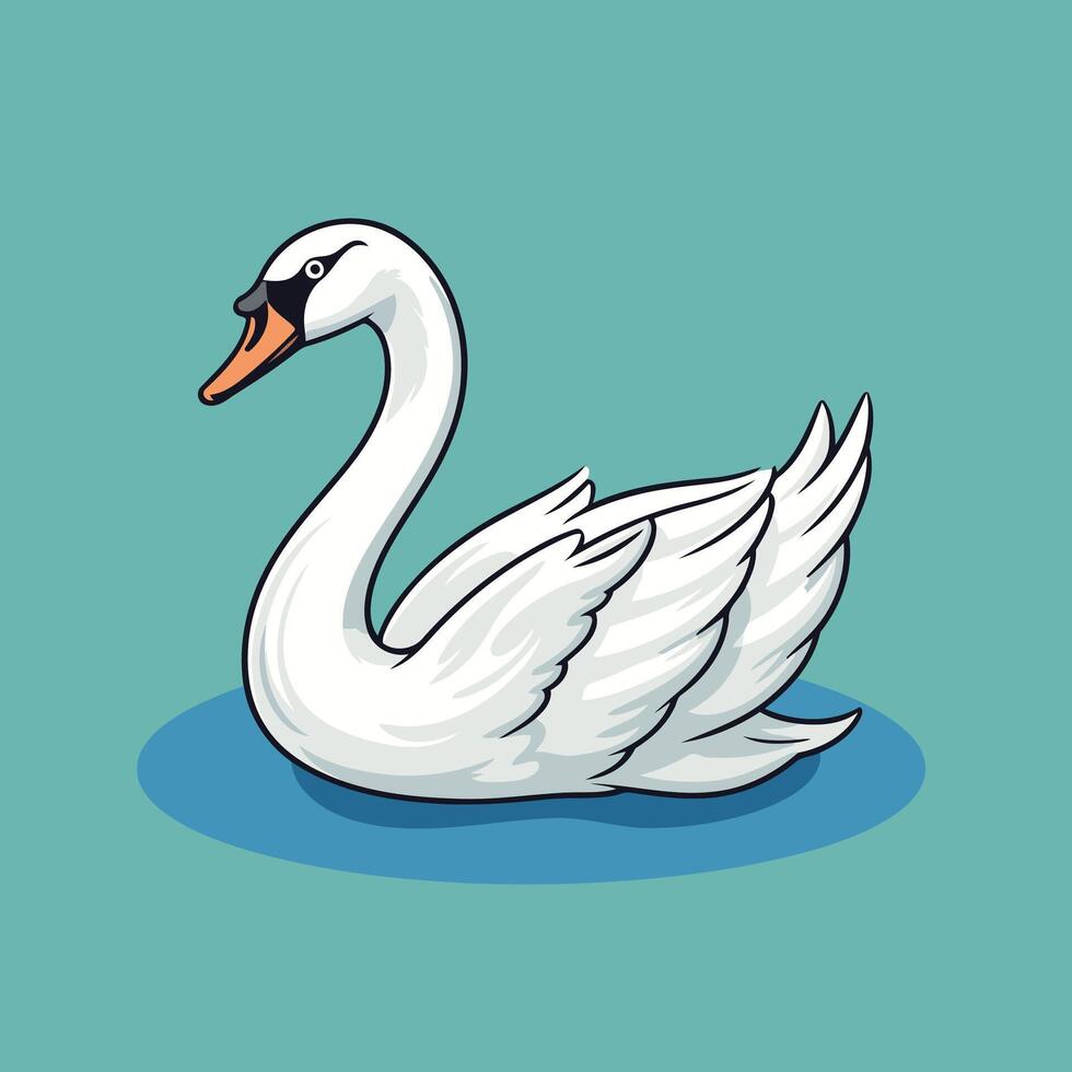 A white swan swimming in a blue lake vector