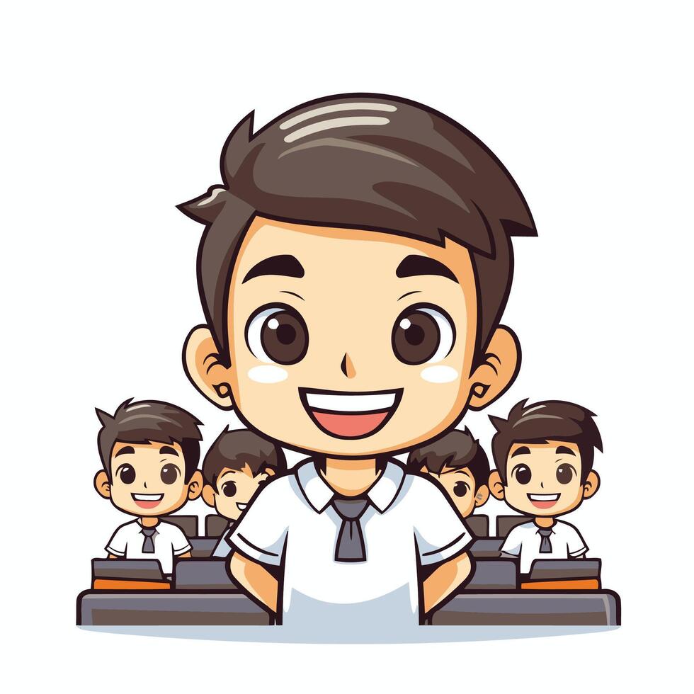 A cartoon character of a school teacher with a group of students vector