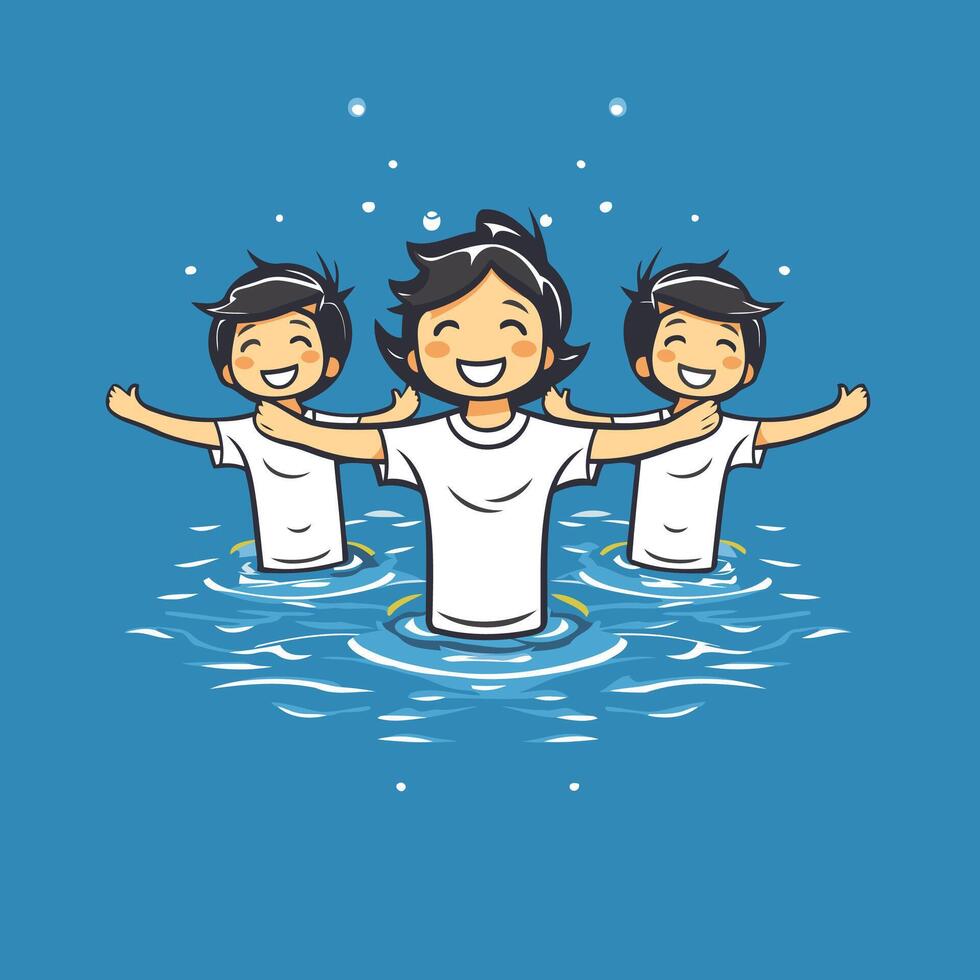 Three people in the water with arms outstretched vector