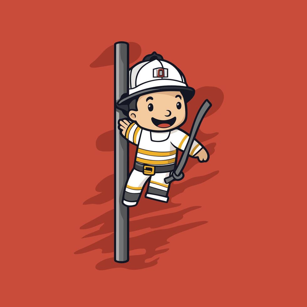 A cartoon fireman climbing up a pole vector