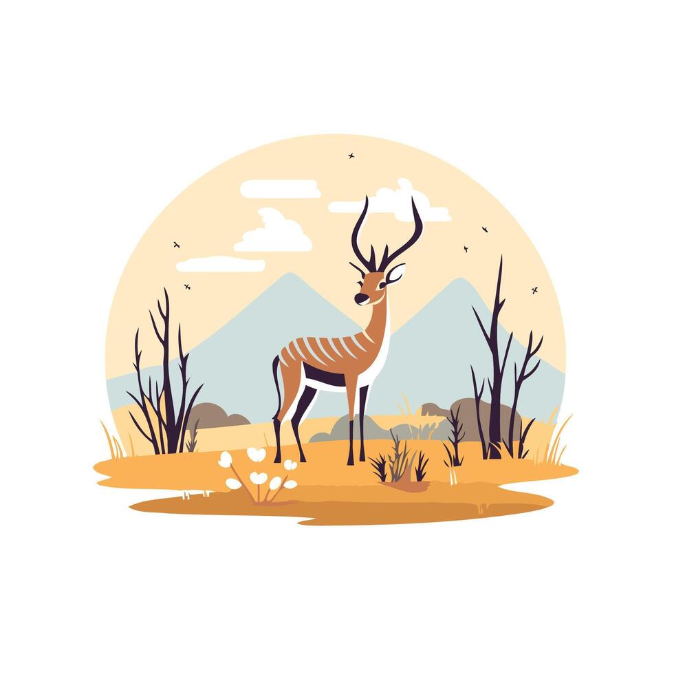 An illustration of a deer standing in the desert vector