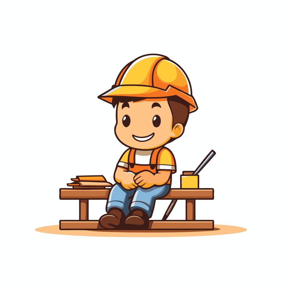 A cartoon construction worker sitting on a bench vector