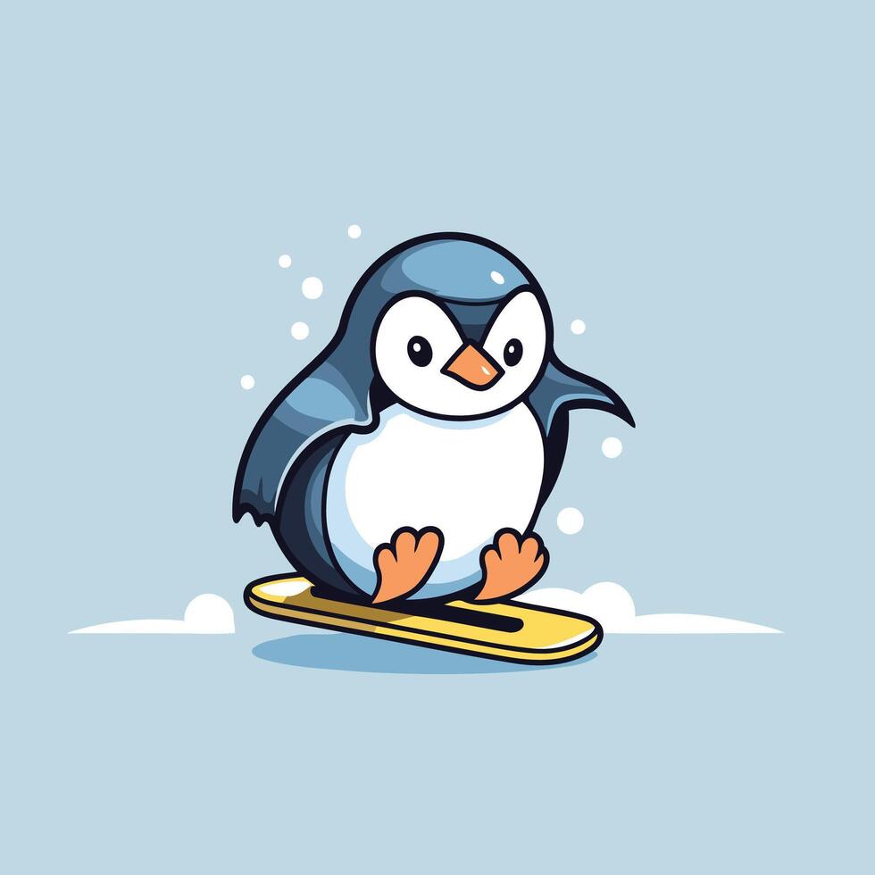 Penguin on snowboard illustration vector