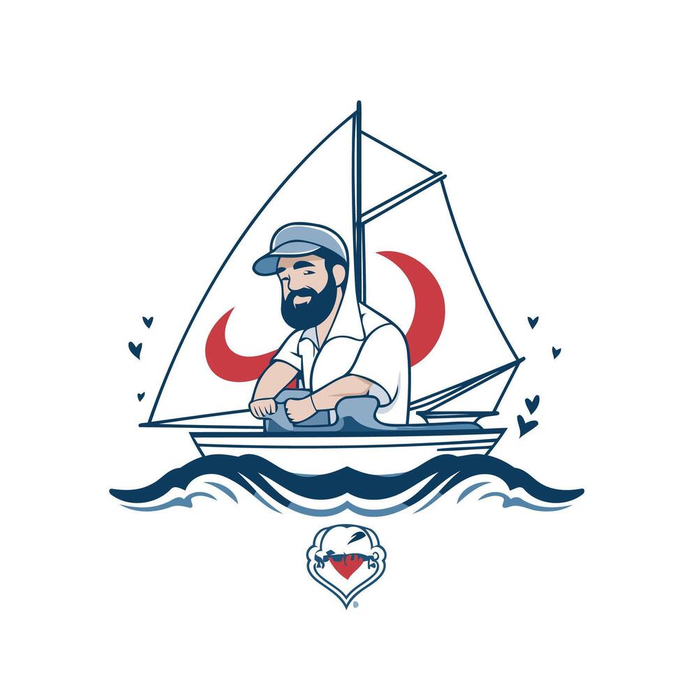 A man in a boat with a beard and hat vector