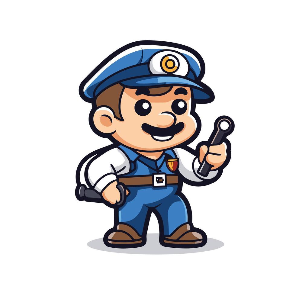 Cartoon character of a mechanic holding a wrench vector
