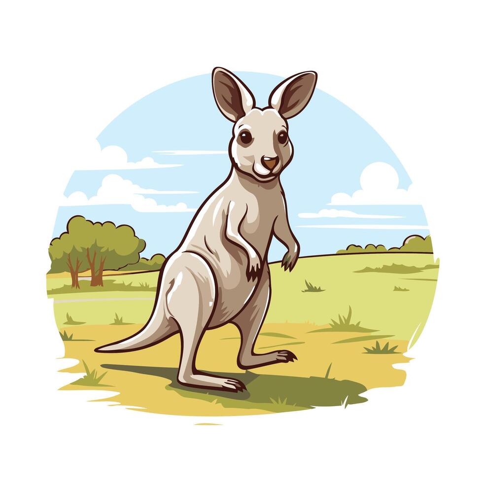A cartoon kangaroo standing on its hind legs in the field vector