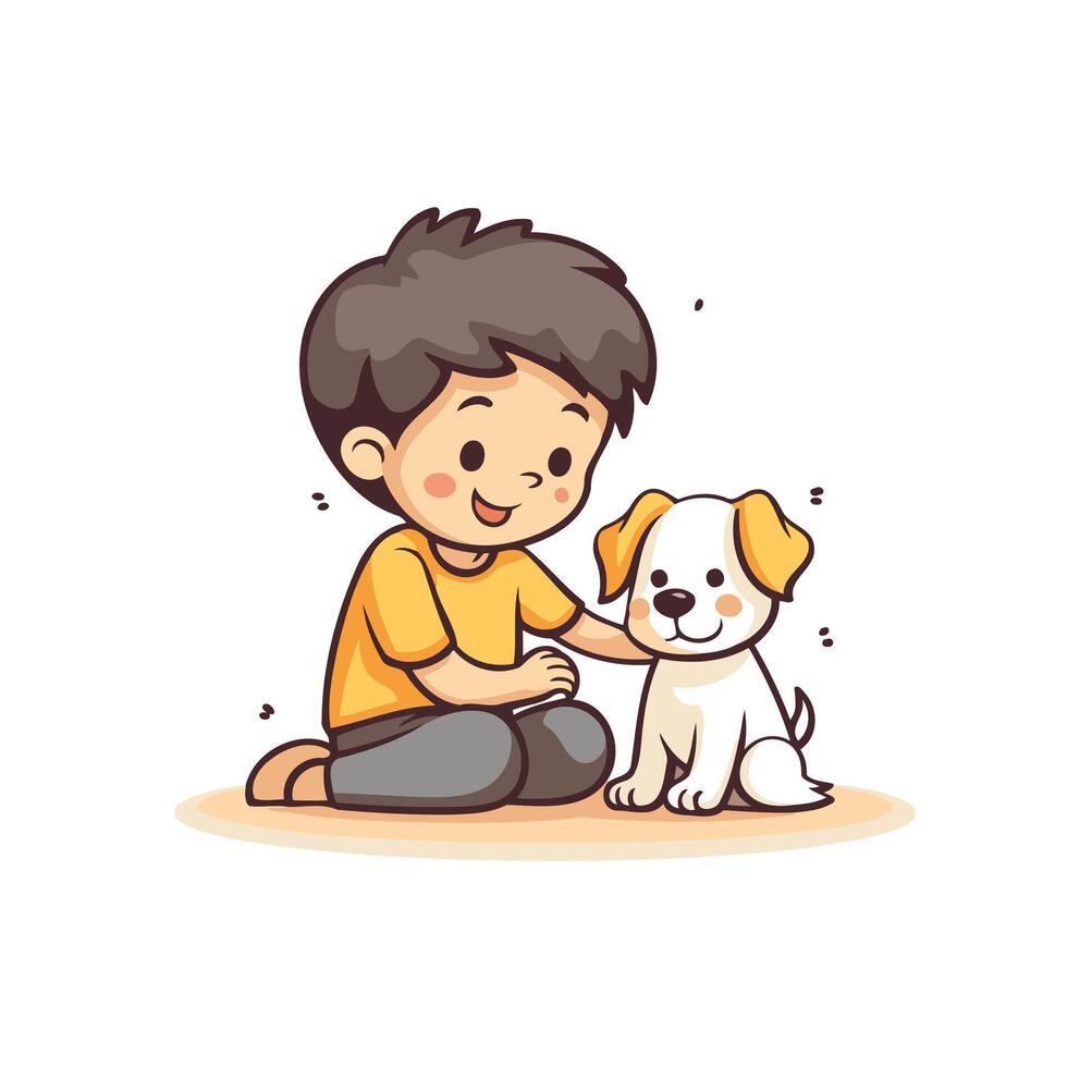 A boy playing with a dog vector