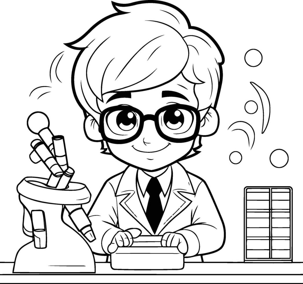 Coloring pages for kids with scientist vector