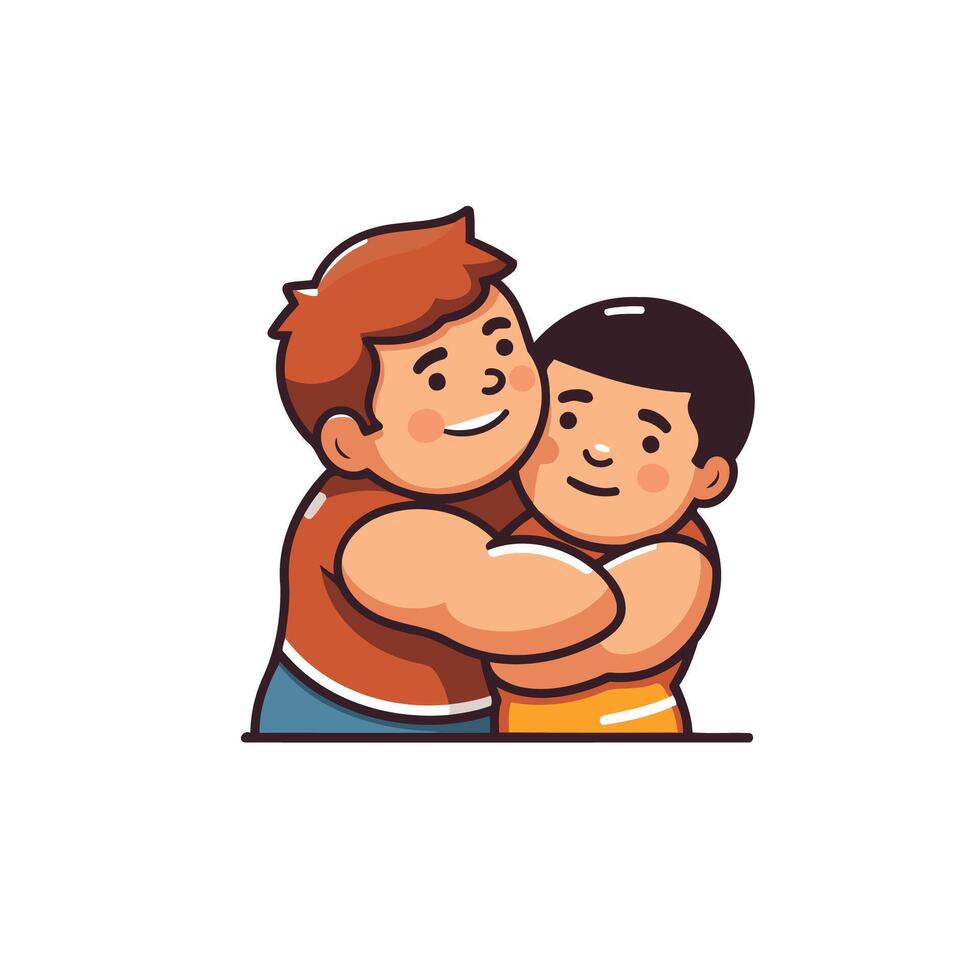 Two boys hugging each other, cartoon style vector