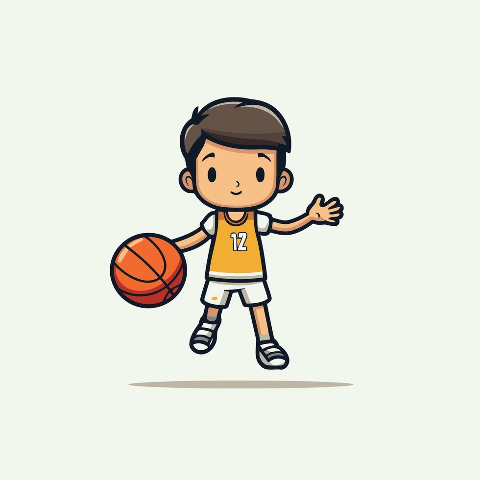 A cartoon boy playing basketball with a ball vector