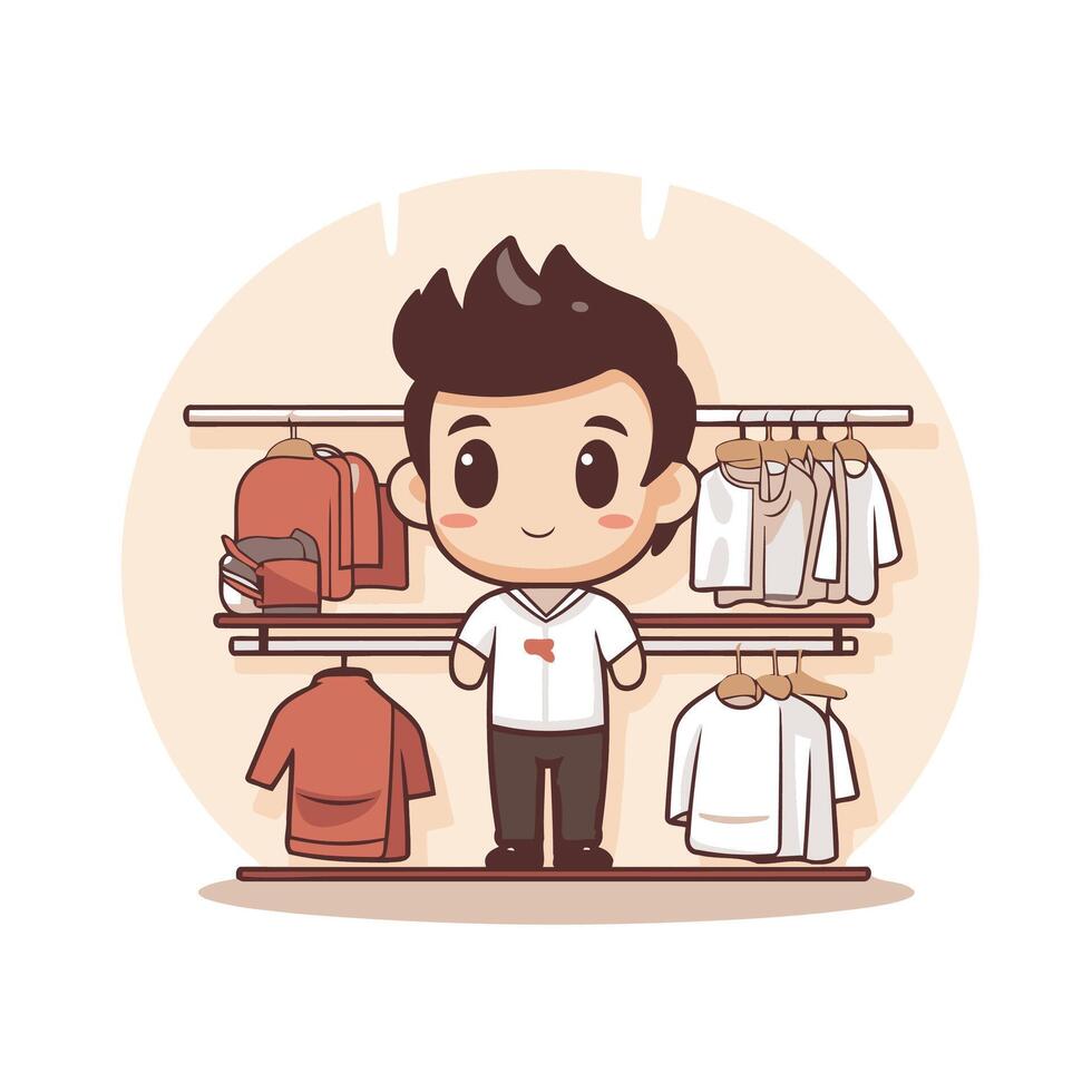 A man standing in front of a rack of clothes vector