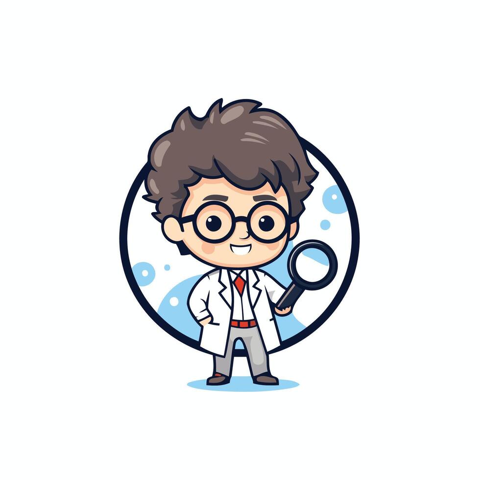 A cartoon doctor holding a magnifying glass vector