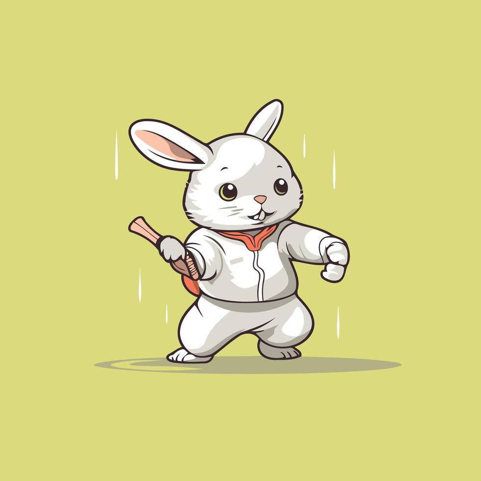 A cartoon rabbit in a white suit holding a tennis racket vector