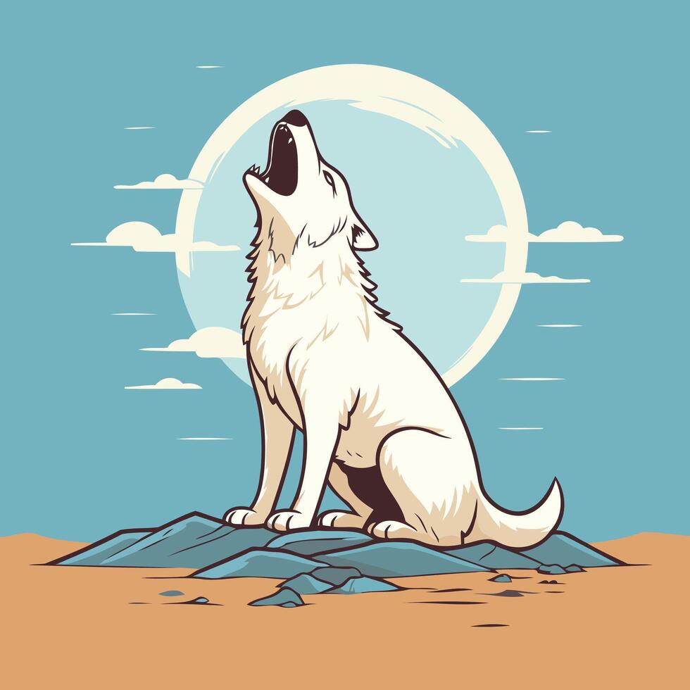 illustration of howling wolf on the desert background vector