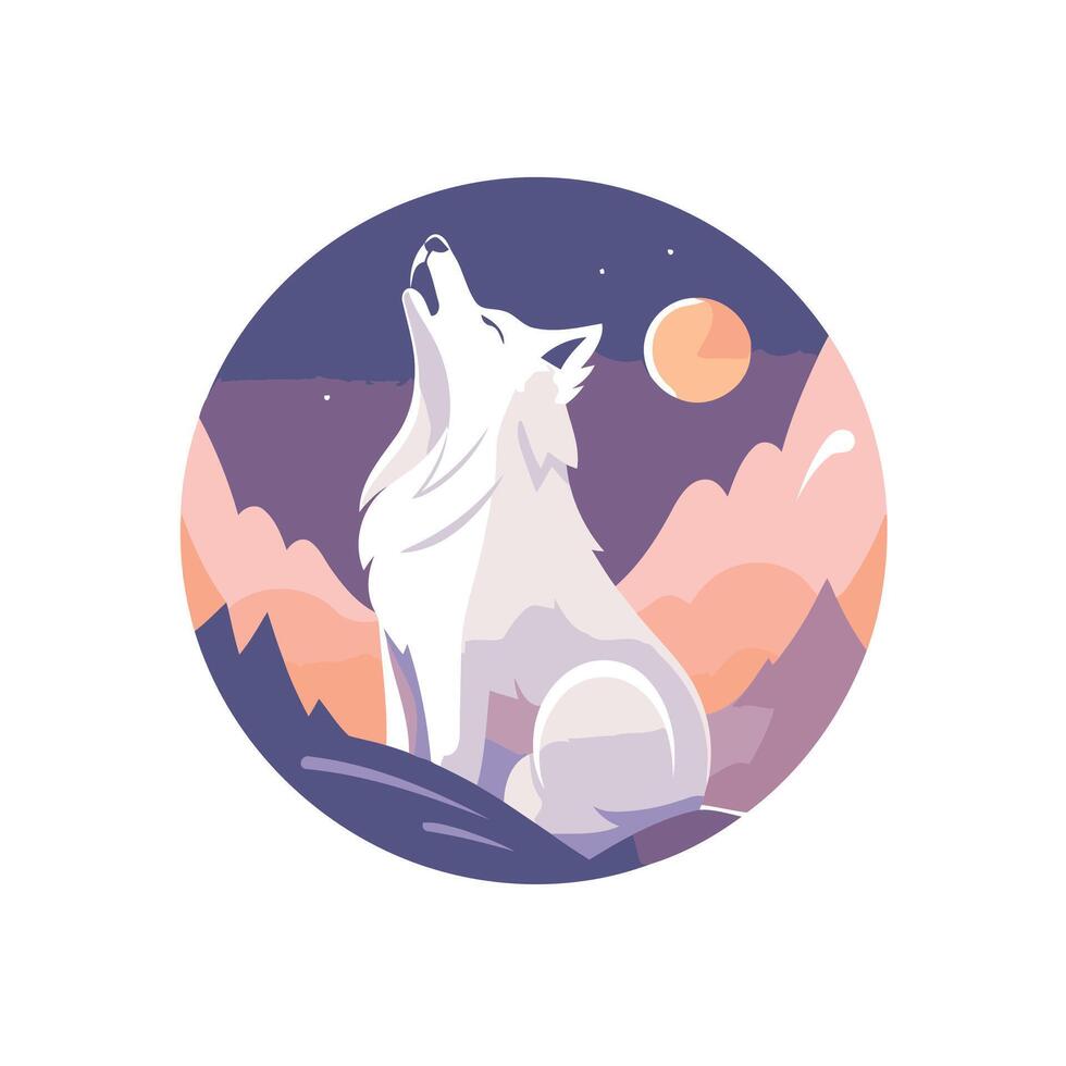 A wolf howling at the moon in the background vector