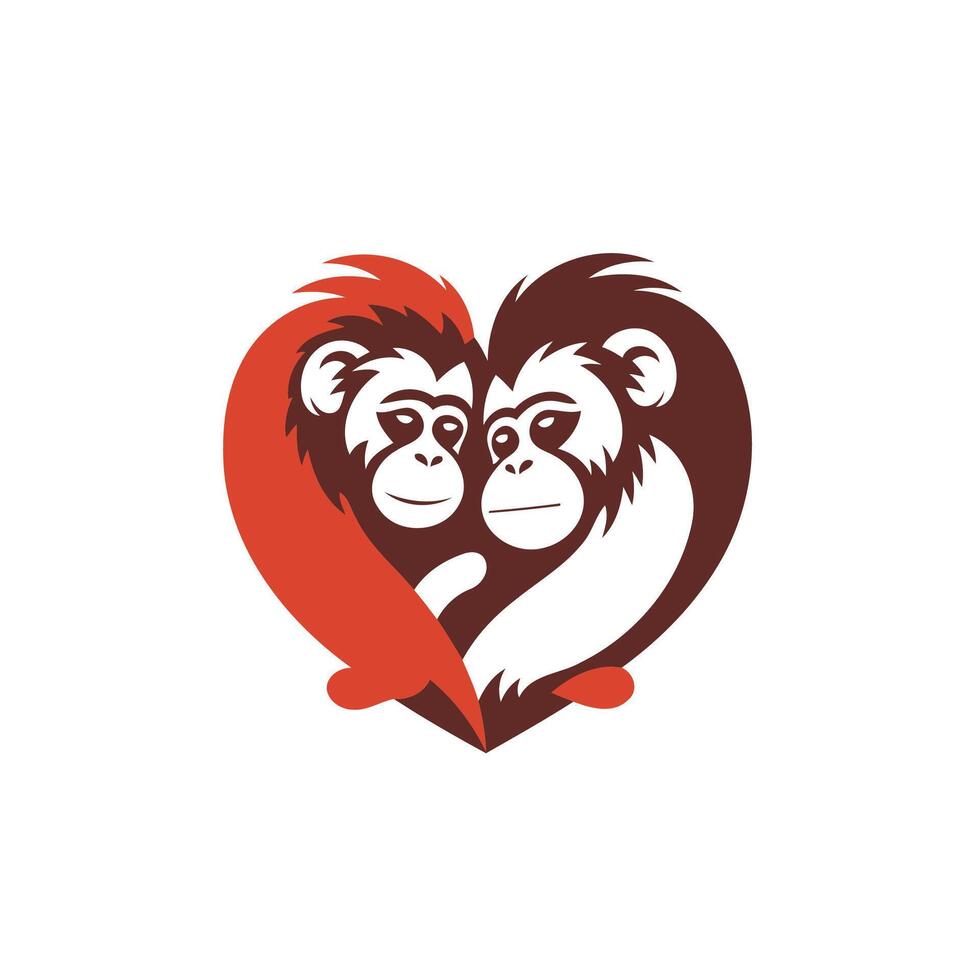 Two monkeys are hugging in a heart shape vector