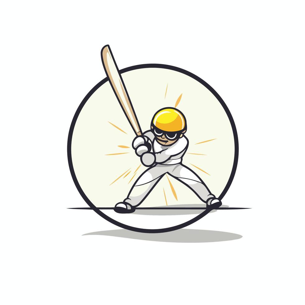 Cricket player with helmet and bat in circle vector
