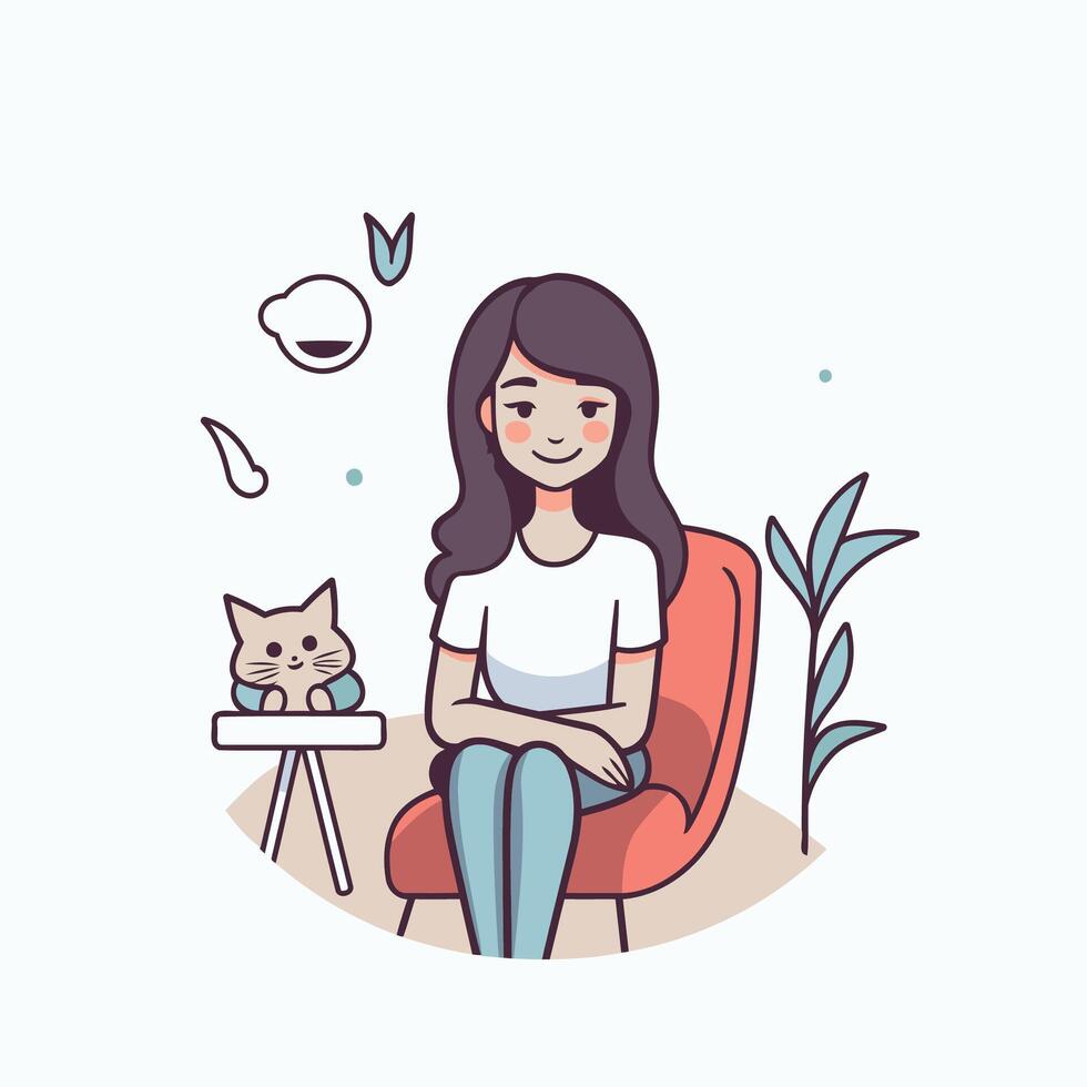 A woman sitting in a chair with a cat on her lap vector