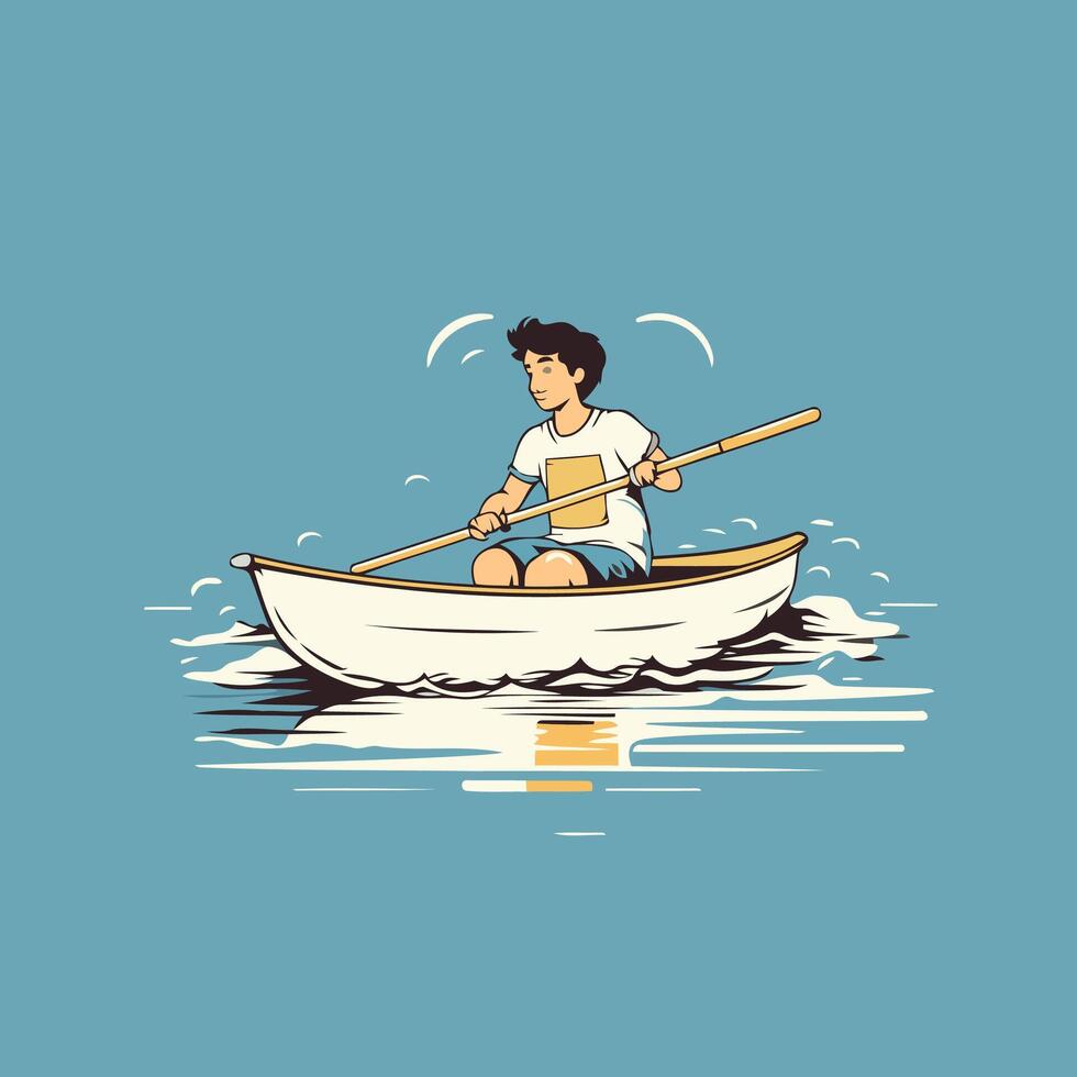 A man is rowing a boat in the water vector
