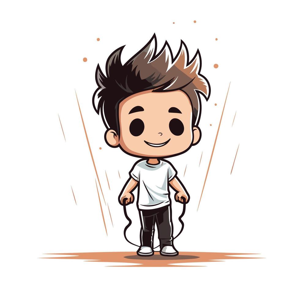 A cartoon boy with a black hair and a white shirt vector