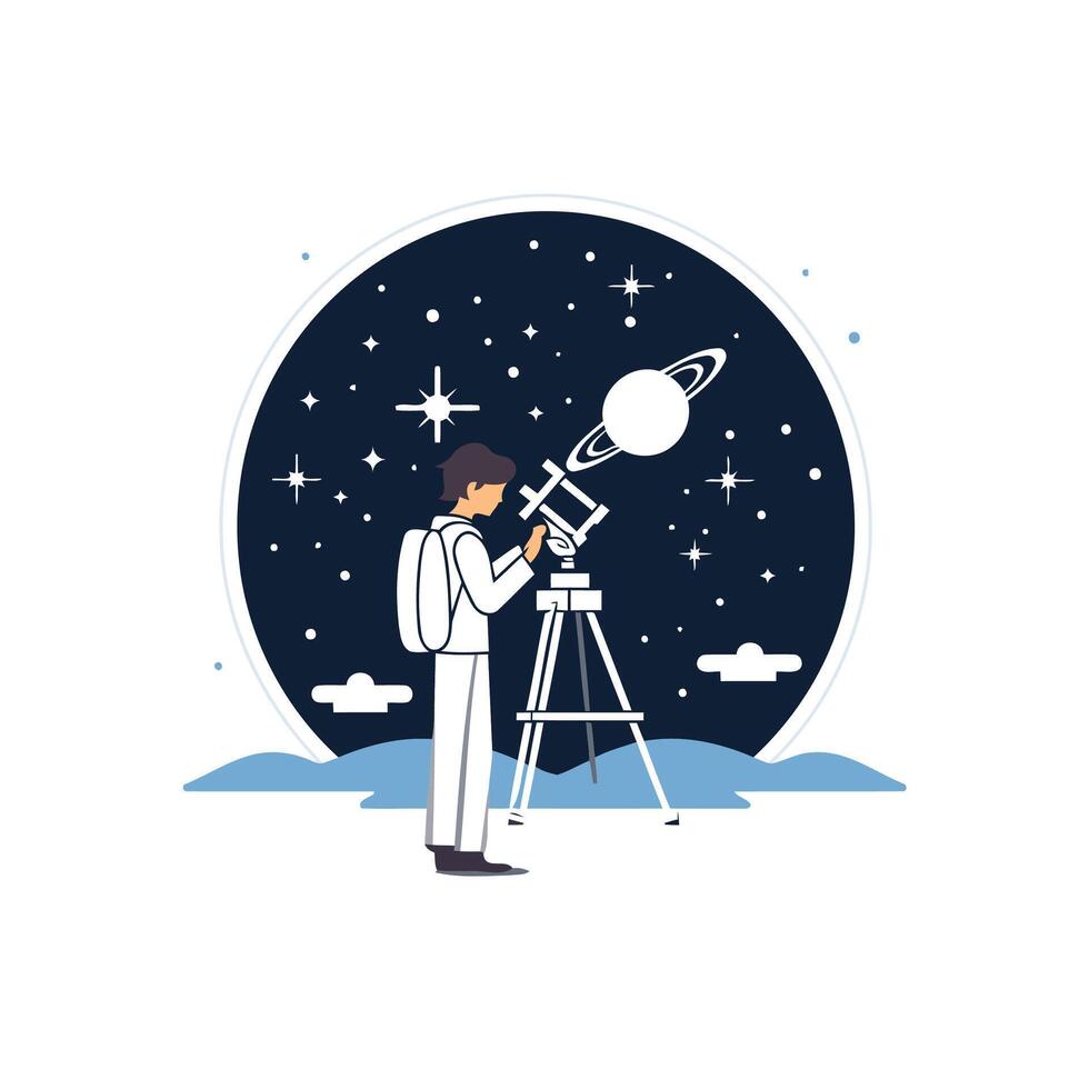 Man looking at the sky with a telescope vector